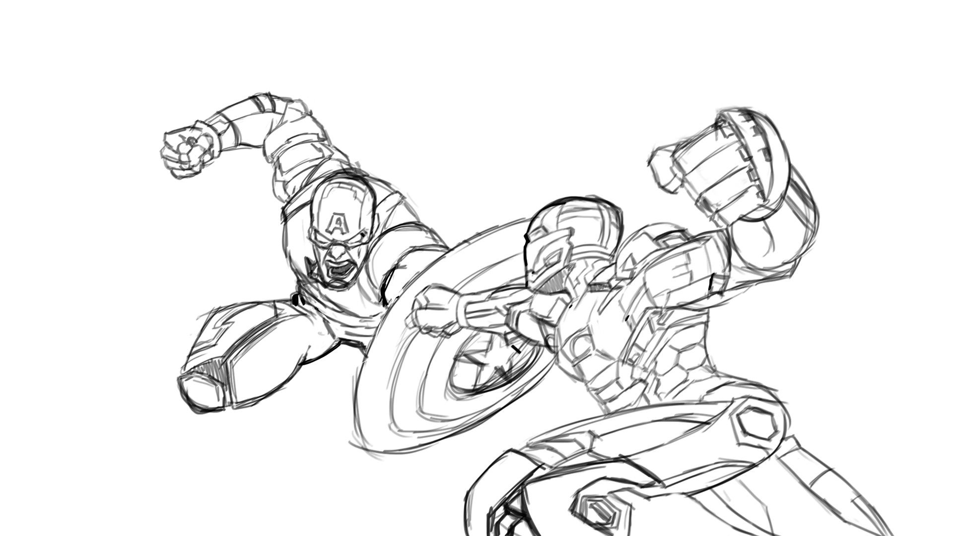 1920x1080 Daily Cartoon Drawings Iron Man vs Captain America Part 1 (Sketch)