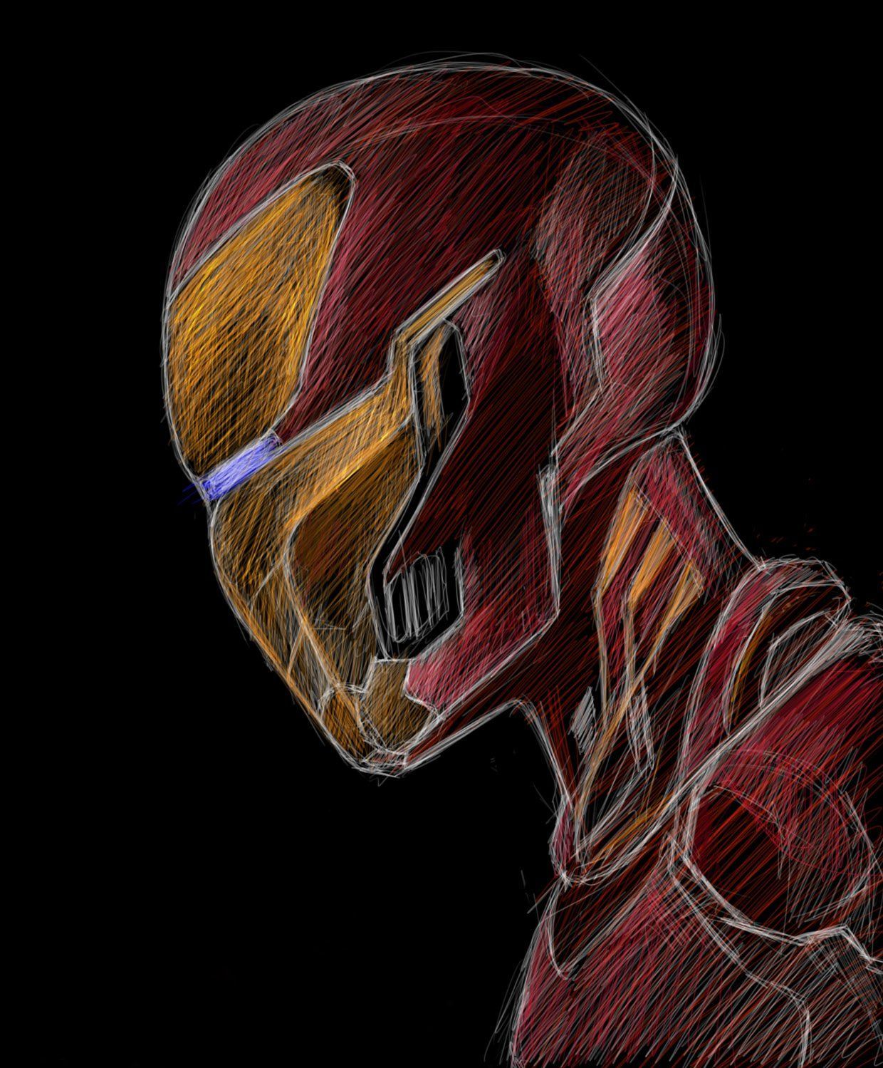 1240x1499 Digital painting of IronMan.. Sketchy Style.. Color on Dark Background