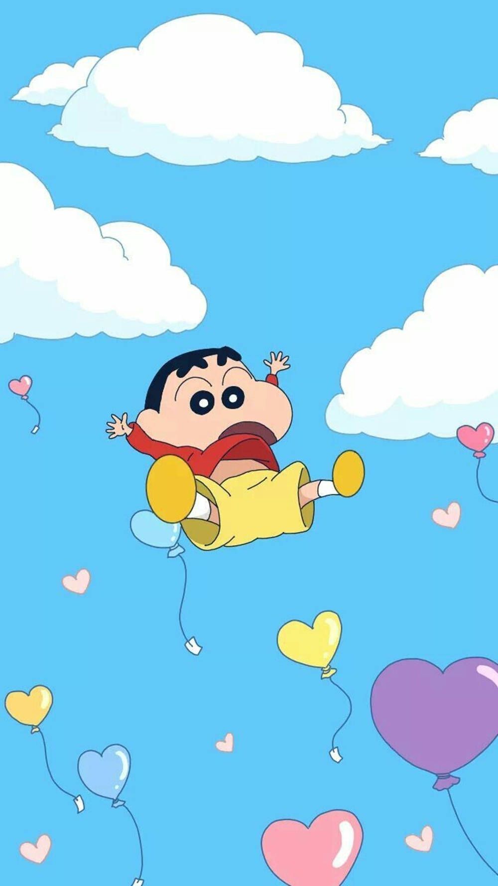 1000x1778 Colorful Heart Balloons Shin Chan iPhone Wallpaper