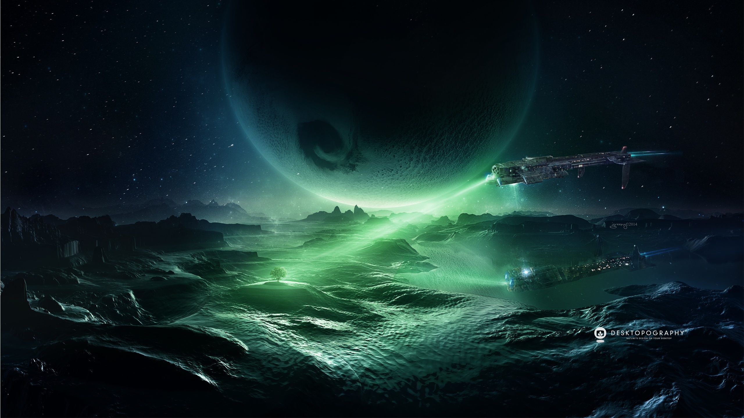 2560x1440 Epic Sci Fi Landscape HD Wallpaper: Alien Worlds Beyond By Marek Purzycki