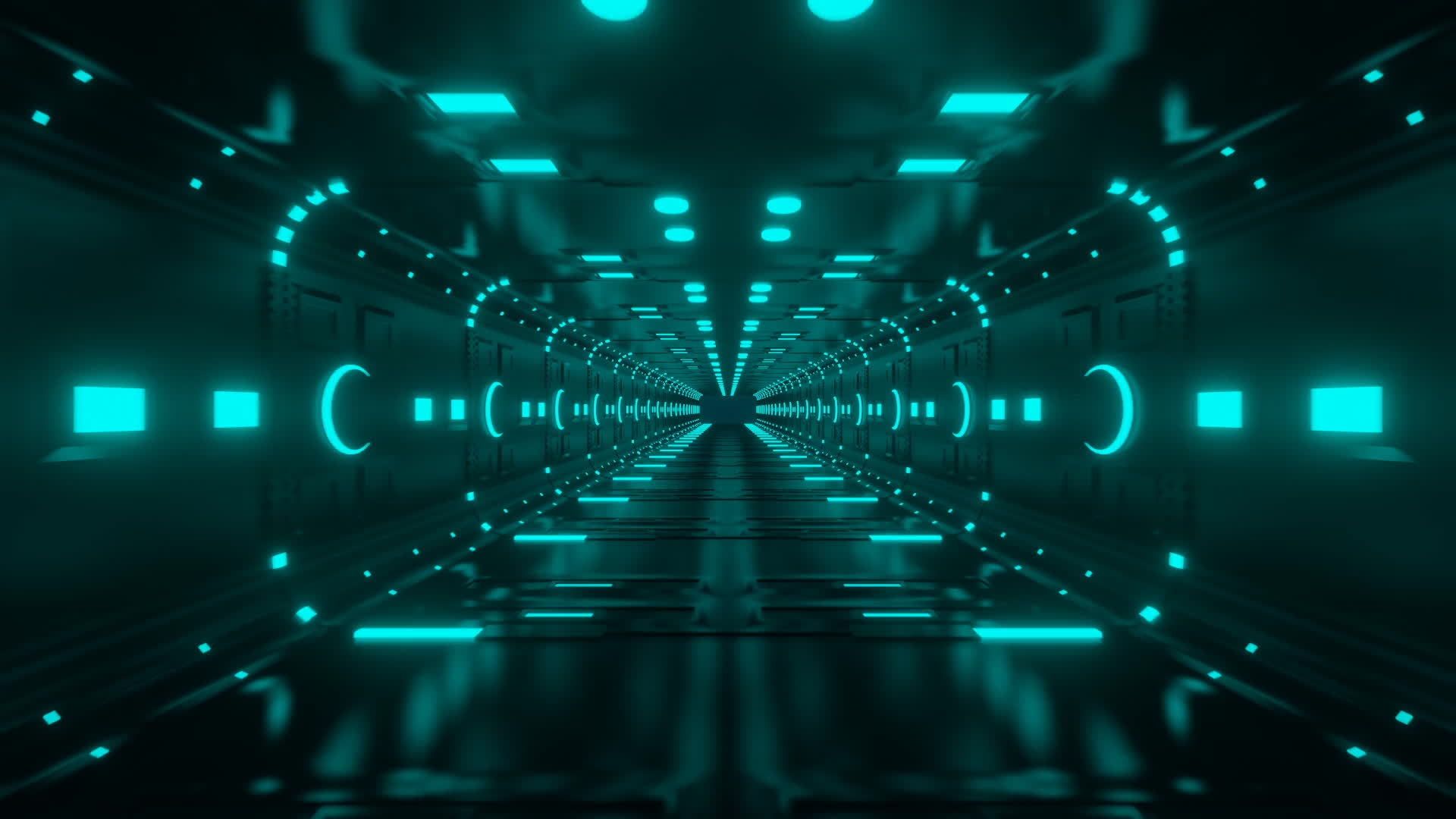 1920x1080 Abstract Dark Sci Fi Tunnel With Green Light Seamless Loop, 4k 3D Animation Background