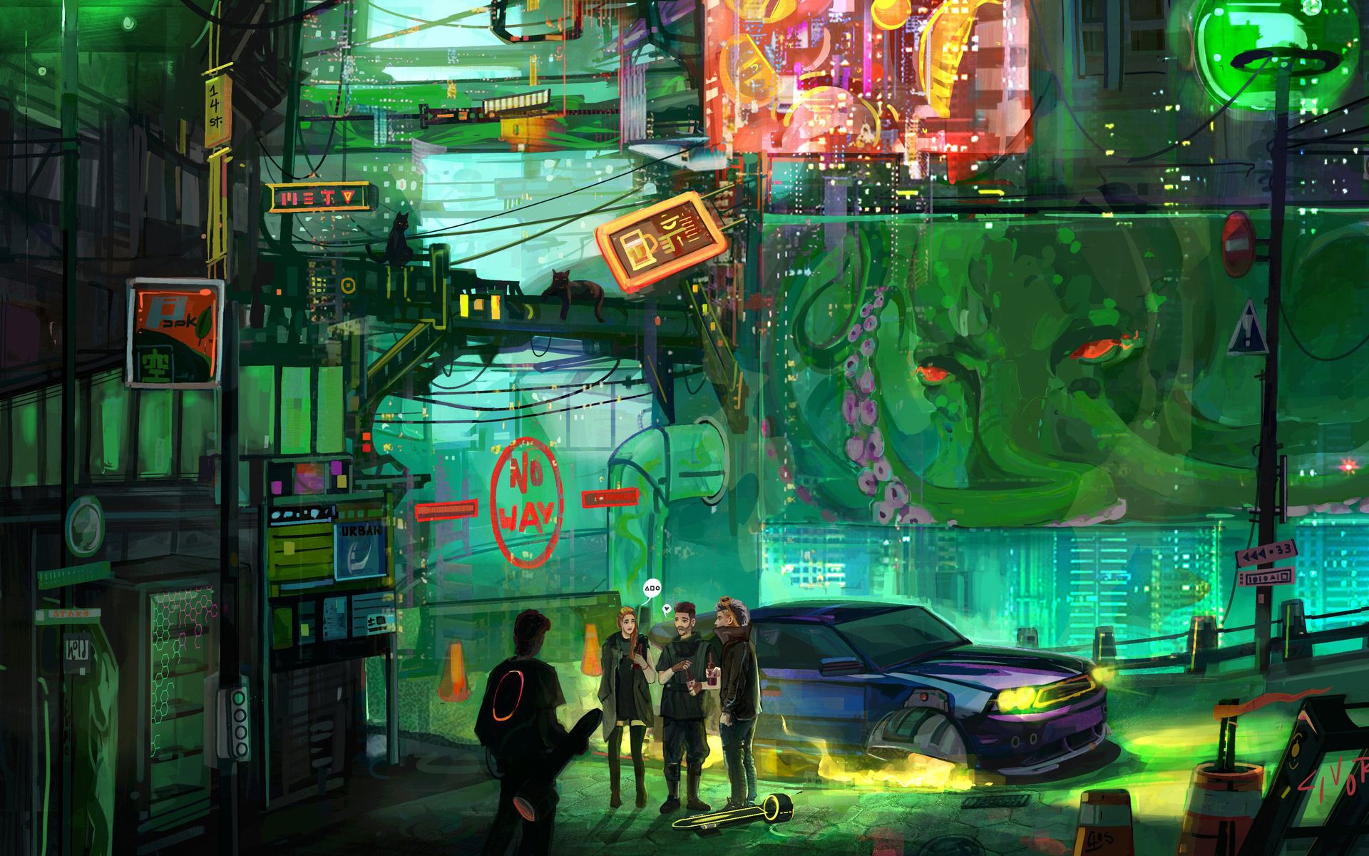 1920x1200 Sci Fi People HD Cyber City Talk Wallpaper, HD Artist 4K Wallpaper, Image and Background