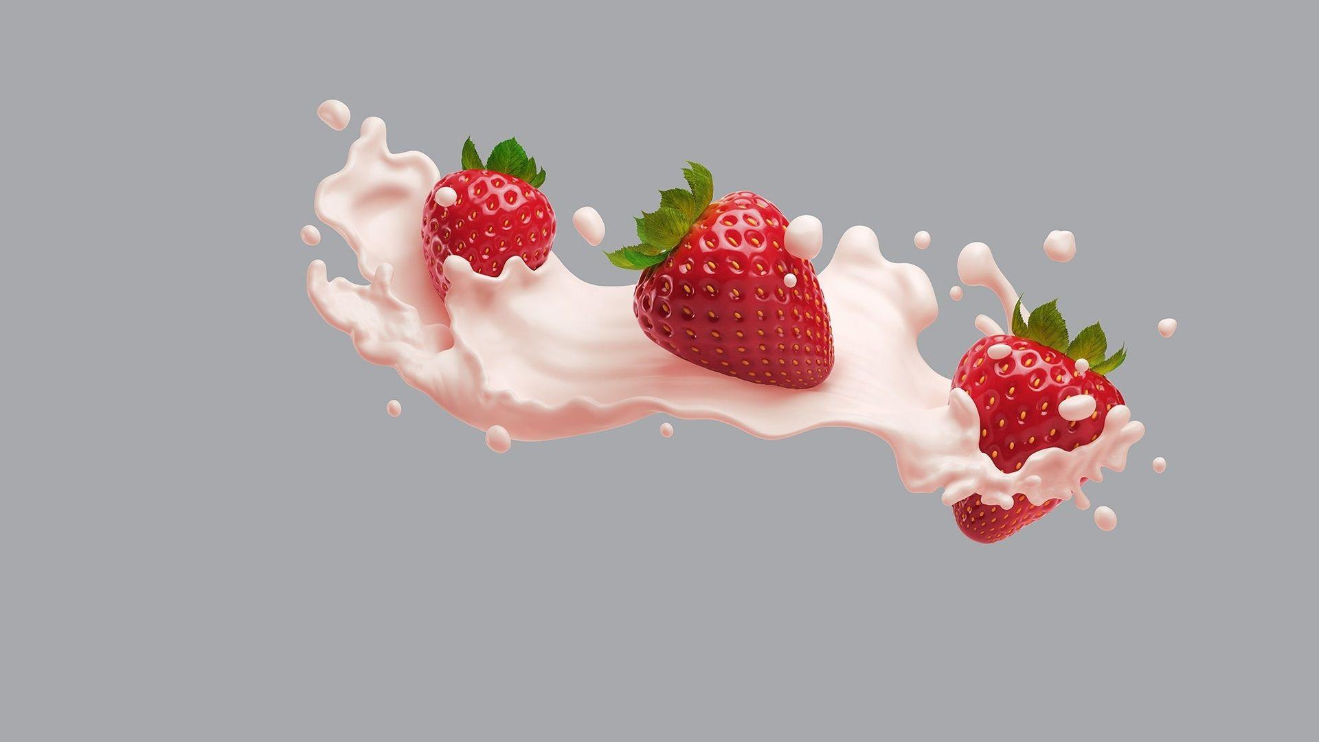 1920x1080 Wallpaper Strawberry, pink milk 1920x1080 Full HD 2K Picture, Image
