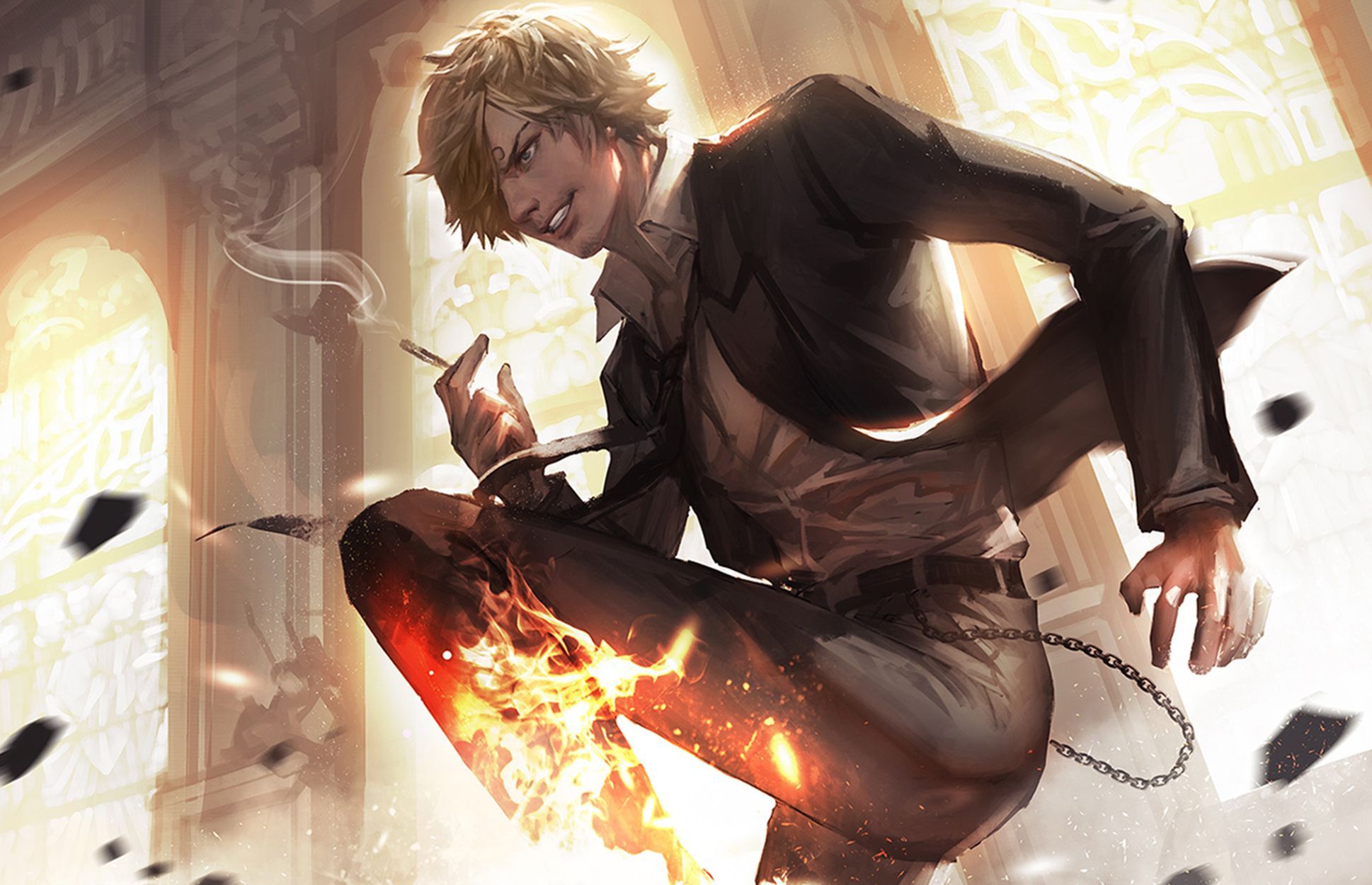 1938x1250 Wallpaper lights, smoke, cigarette, guy, chain, One Piece, Sanji for mobile and desktop, section прочее, resolution 1938x1250