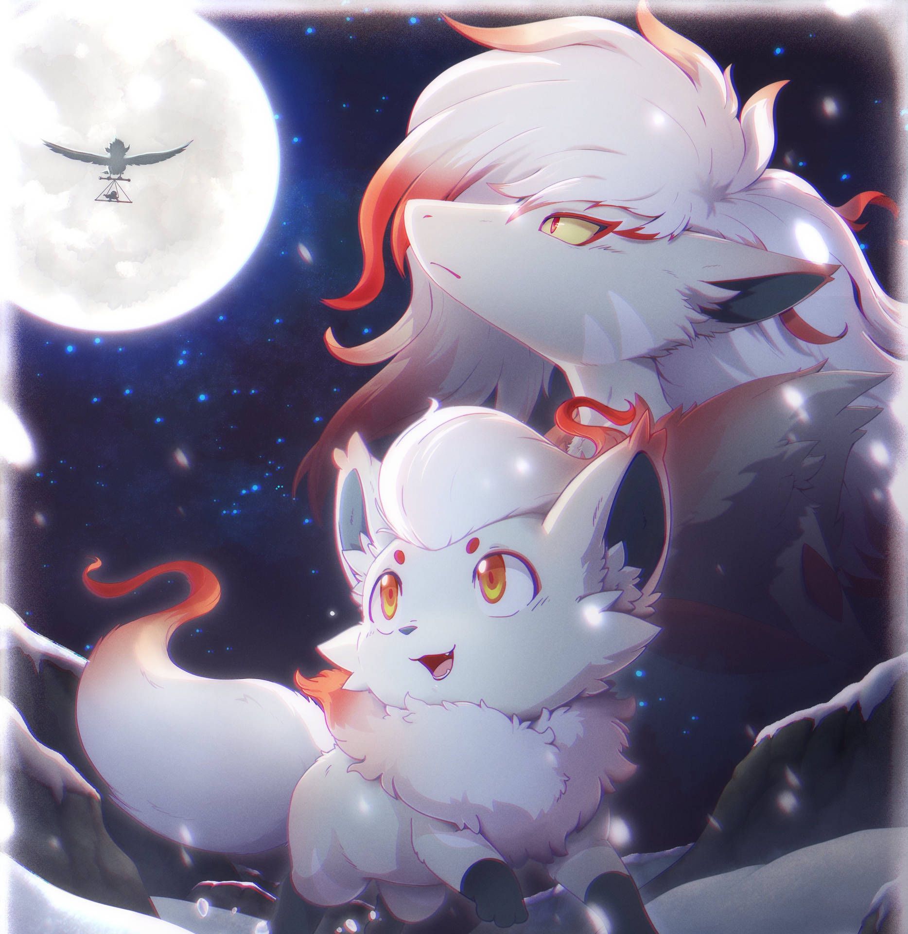 1868x1920 Download Zorua Zoroark Gazing At Moon Wallpaper
