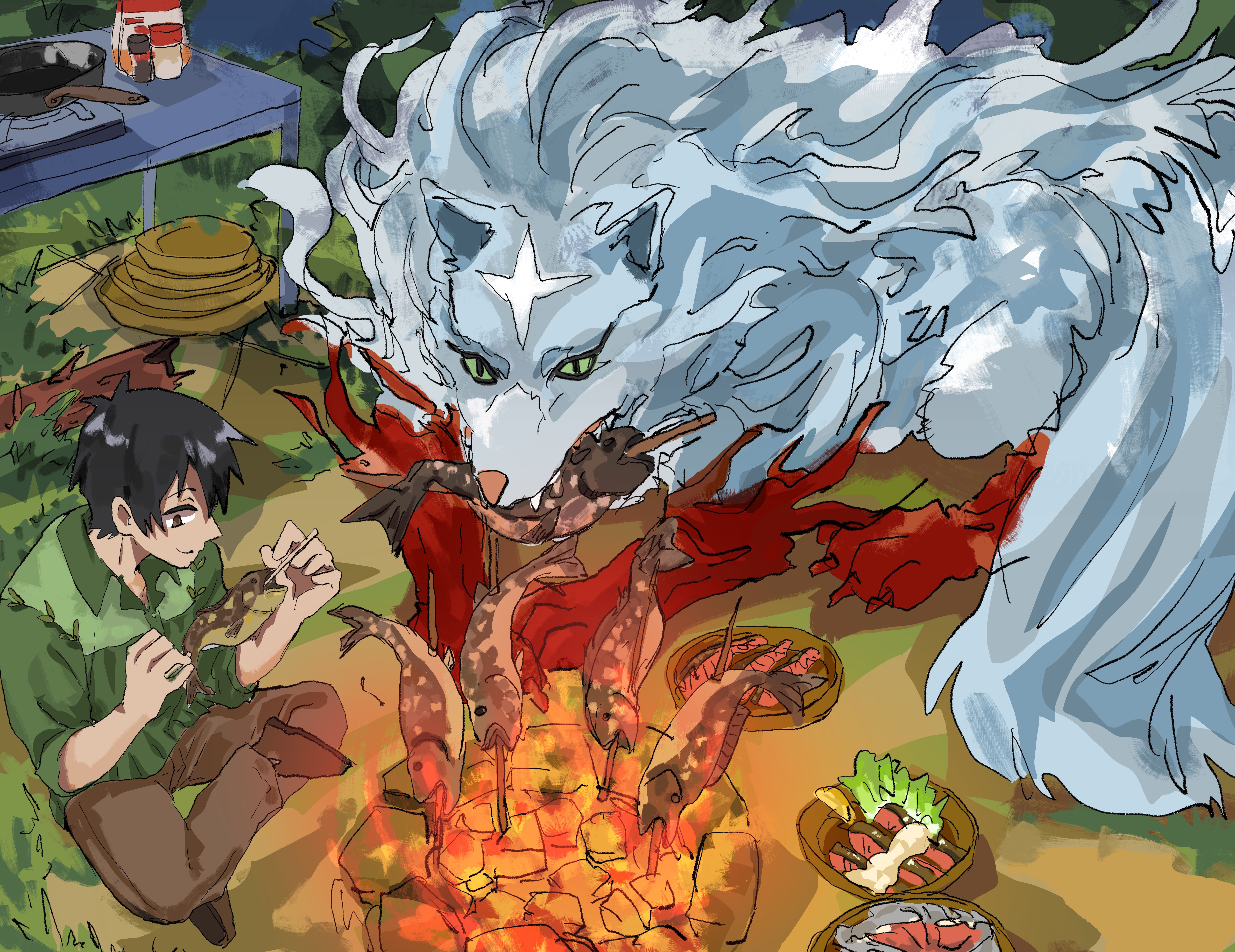 7585x5847 Download Fel (Campire Cooking In Another World With My Absurd Skill) Tsuyoshi Mukouda Anime Campfire Cooking In Another World With My Absurd Skill 4k Ultra HD Wallpaper