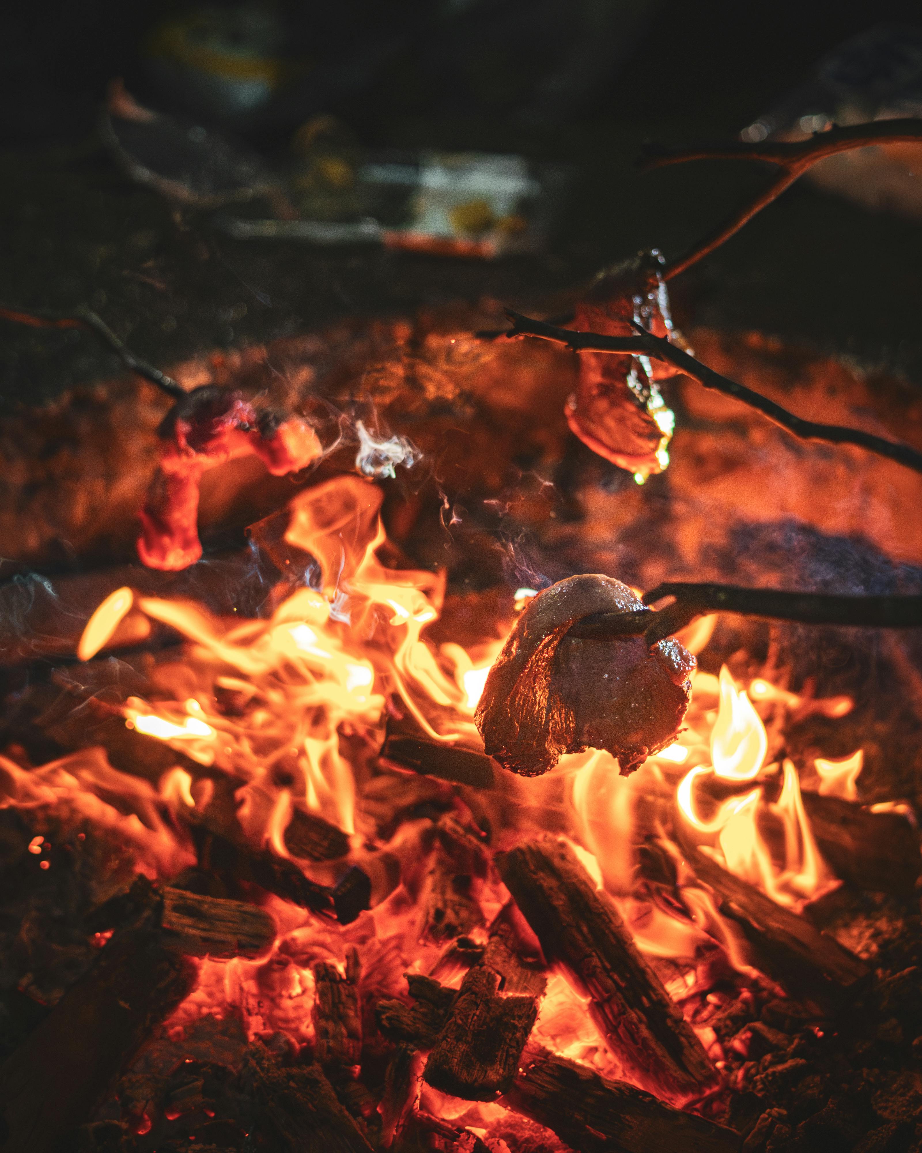 3200x4000 Outdoor Campfire Cooking with Grilled Steak · Free