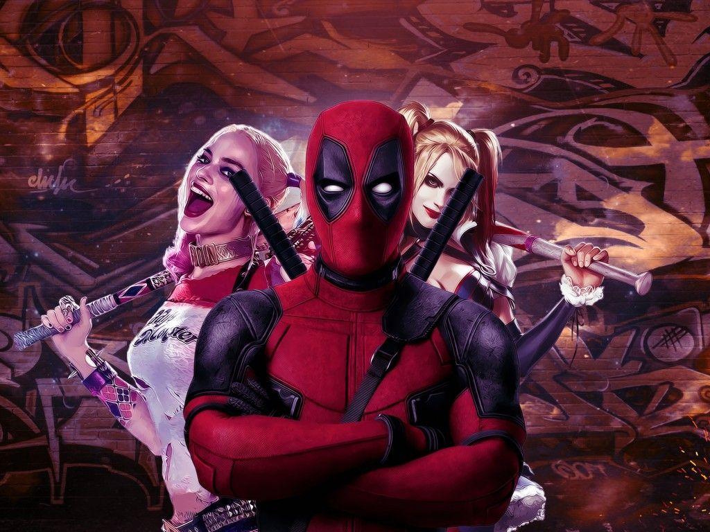 1024x768 Wallpaper Deadpool, Harley Quinn, Artwork, 4K, Movies
