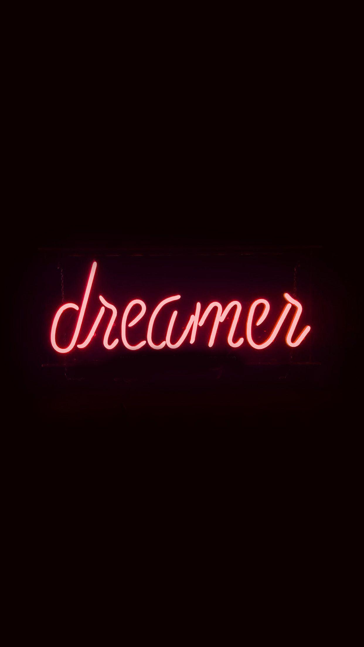 1242x2208 Dreamers Neon Sign Dark Illustration Art Red Wallpaper
