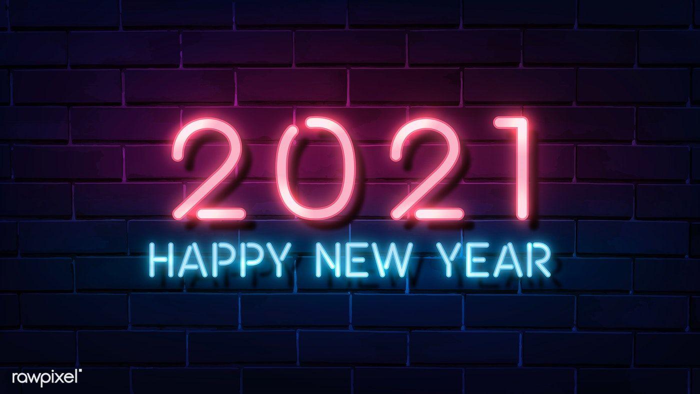 1400x788 Happy New Year pink neon wallpaper. Royalty free stock