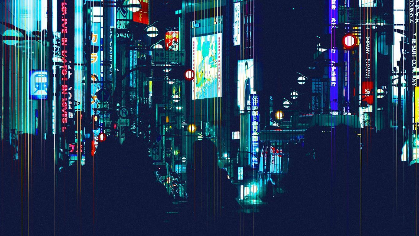 Download wallpaper 1366x768 city, art, cyberpunk, night, movement tablet,  laptop hd background