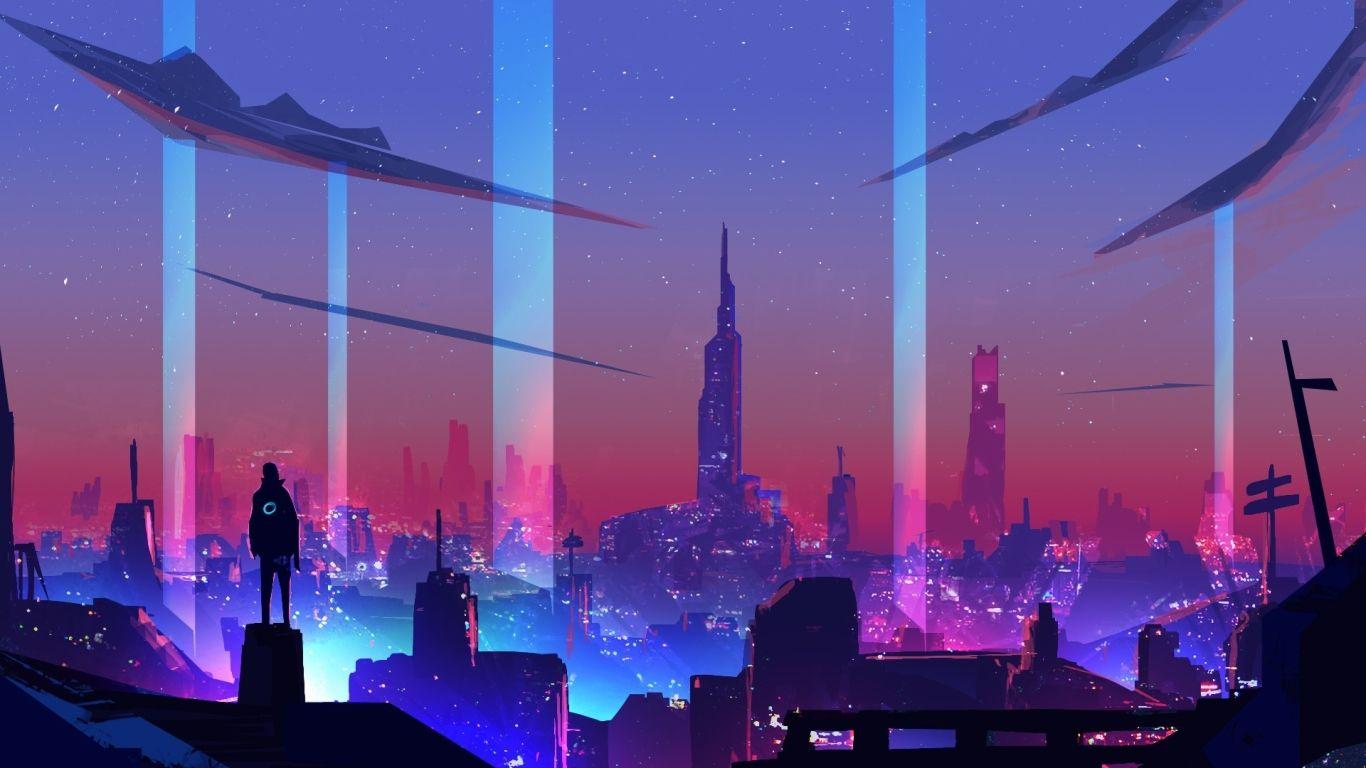 Download wallpaper 1366x768 cyberpunk, game, city shot, car, tablet,  laptop, 1366x768 hd background, 27668