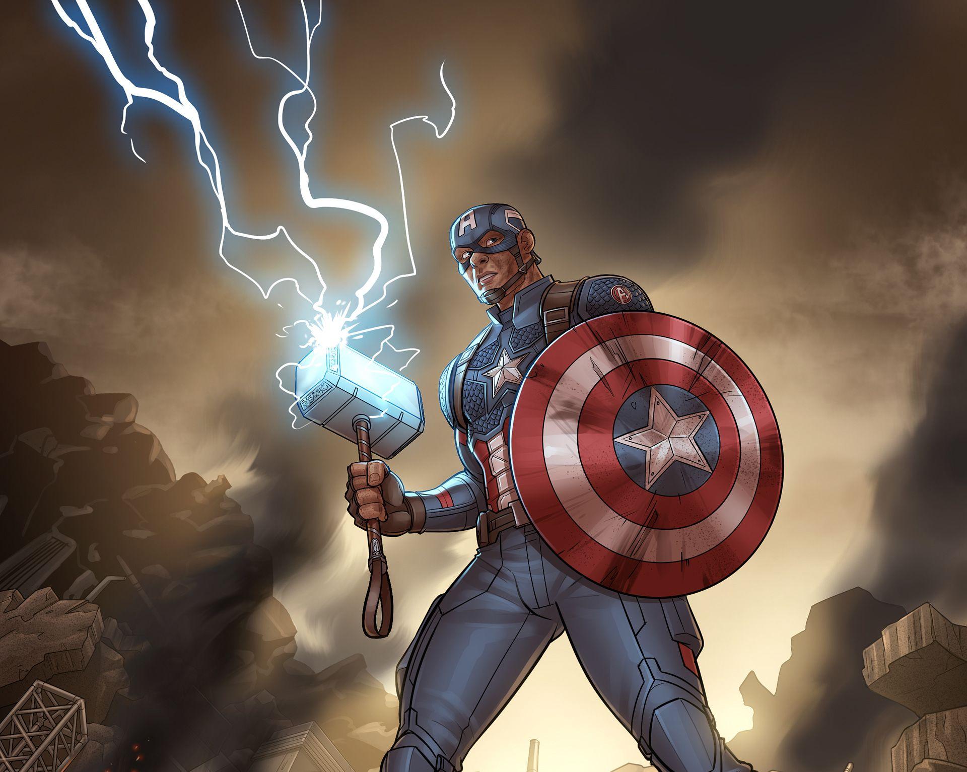 1920x1533 Captain America with Thor's Hammer HD Wallpaper