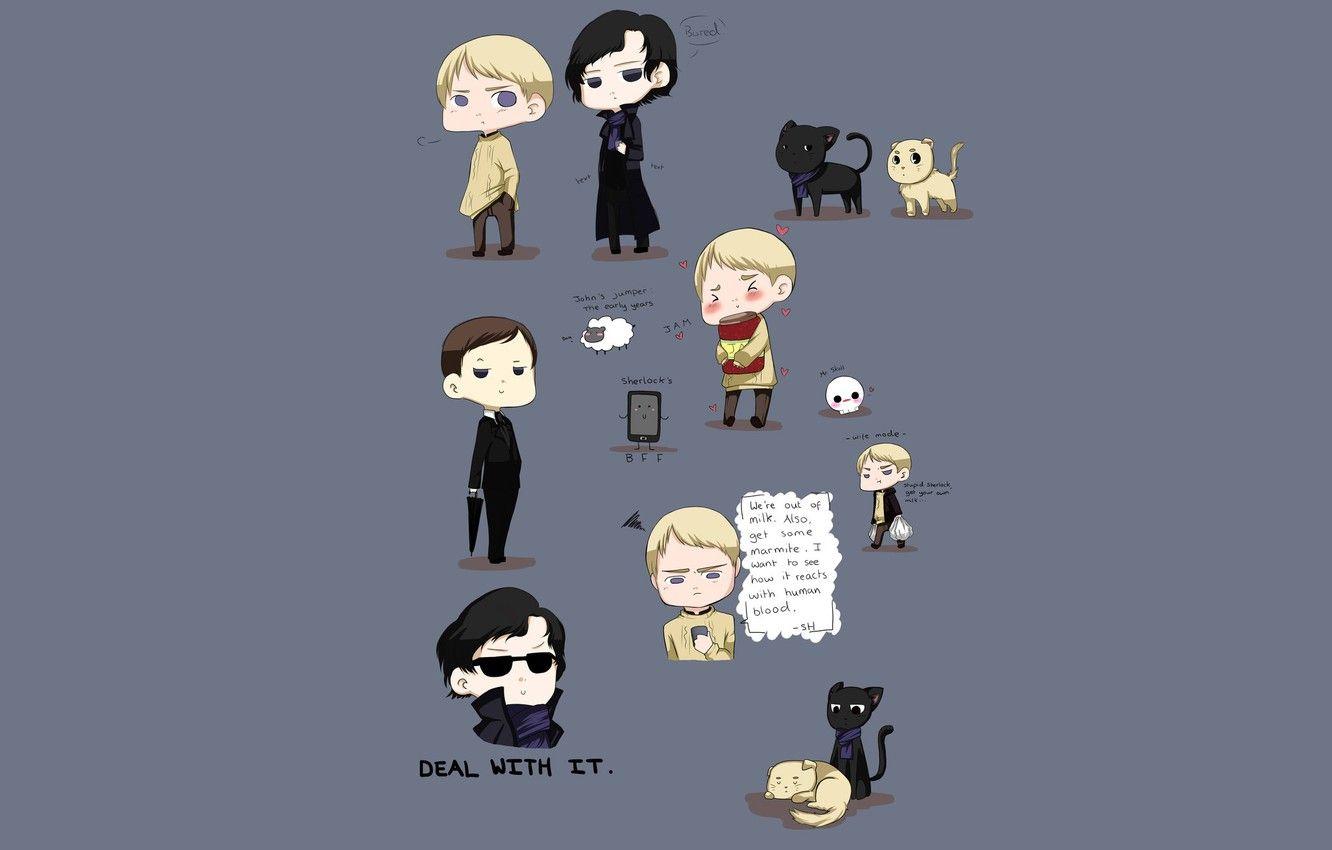 1332x850 Wallpaper art, kittens, the series, Sherlock Holmes, John Watson