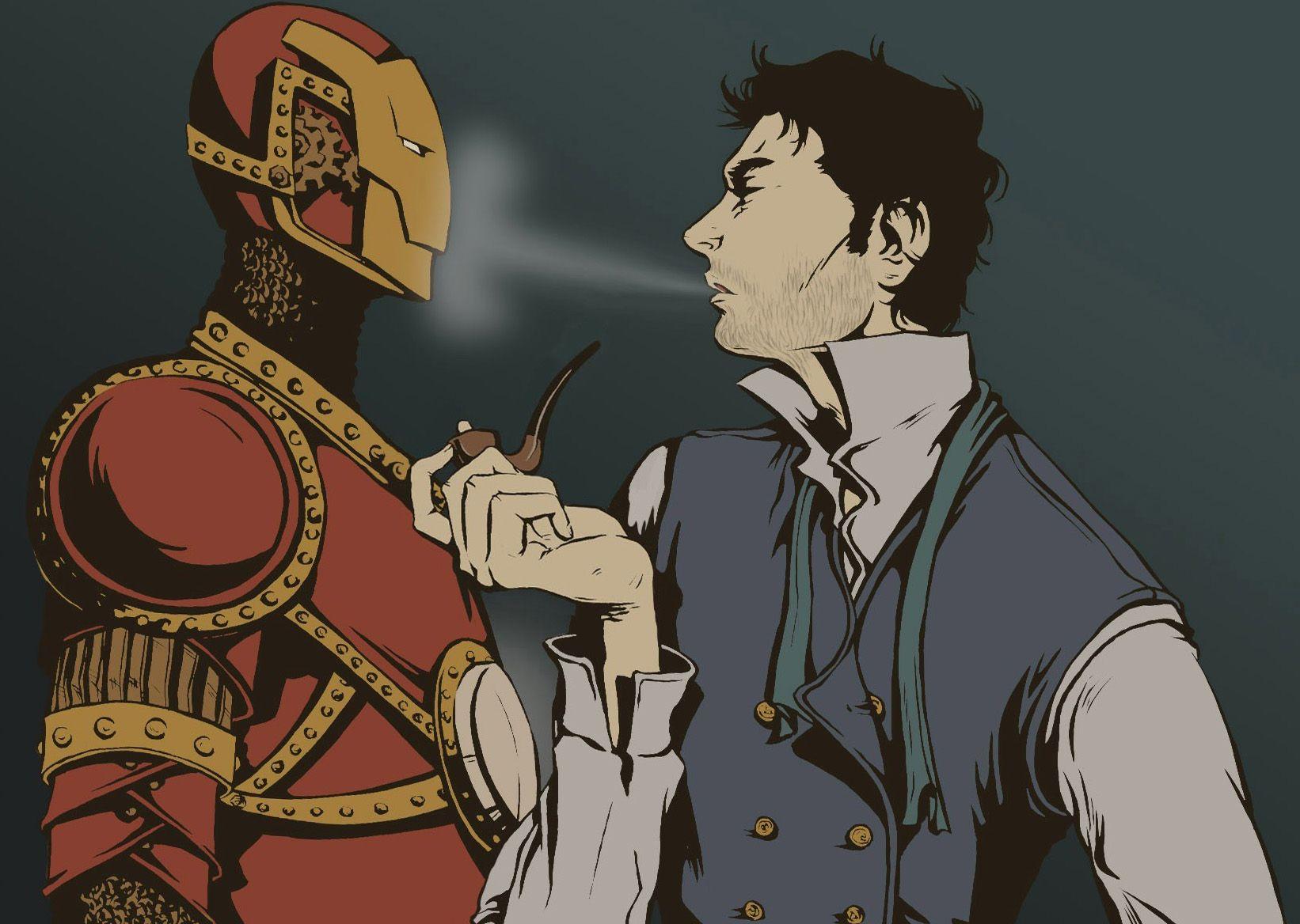 1642x1168 Iron Man Robert Downey Jr Sherlock Holmes Artwork Pipes Crossovers