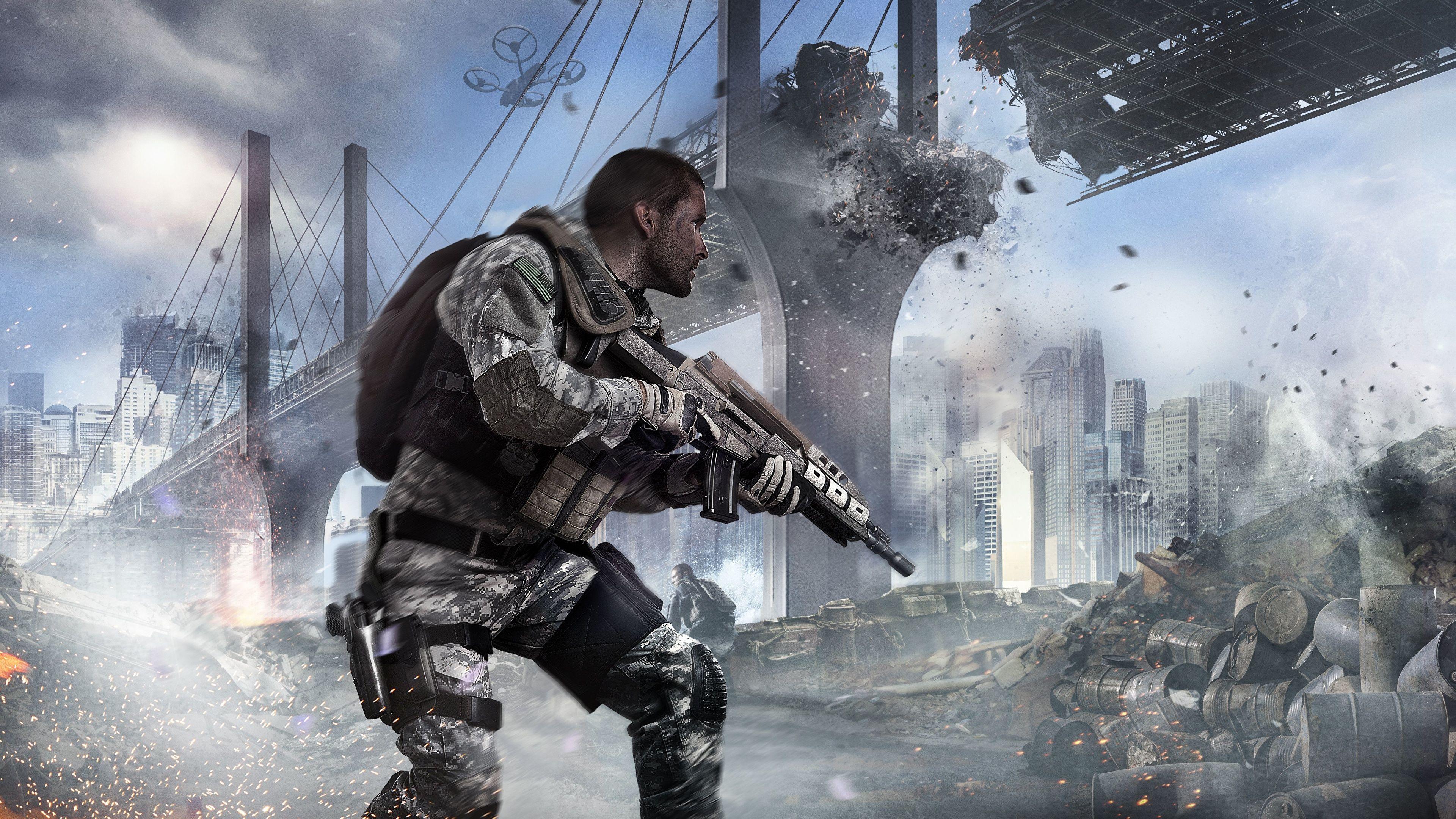 3840x2160 Picture Call of Duty Rifles Man Black Ops 2 bridge 3D 3840x2160