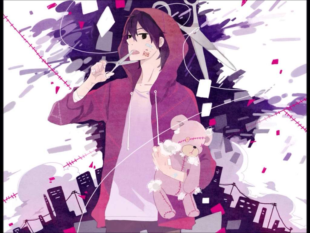 Anime boy with teddy bear