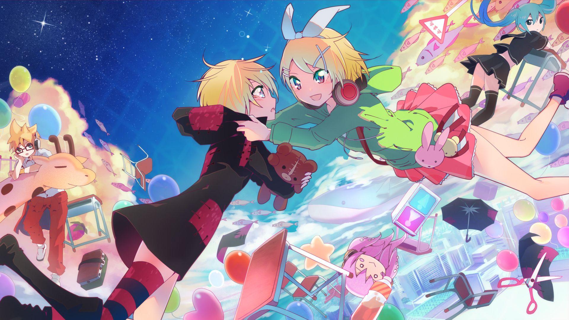 1920x1080 hatsune miku, kagamine len, kagamine rin, megurine luka