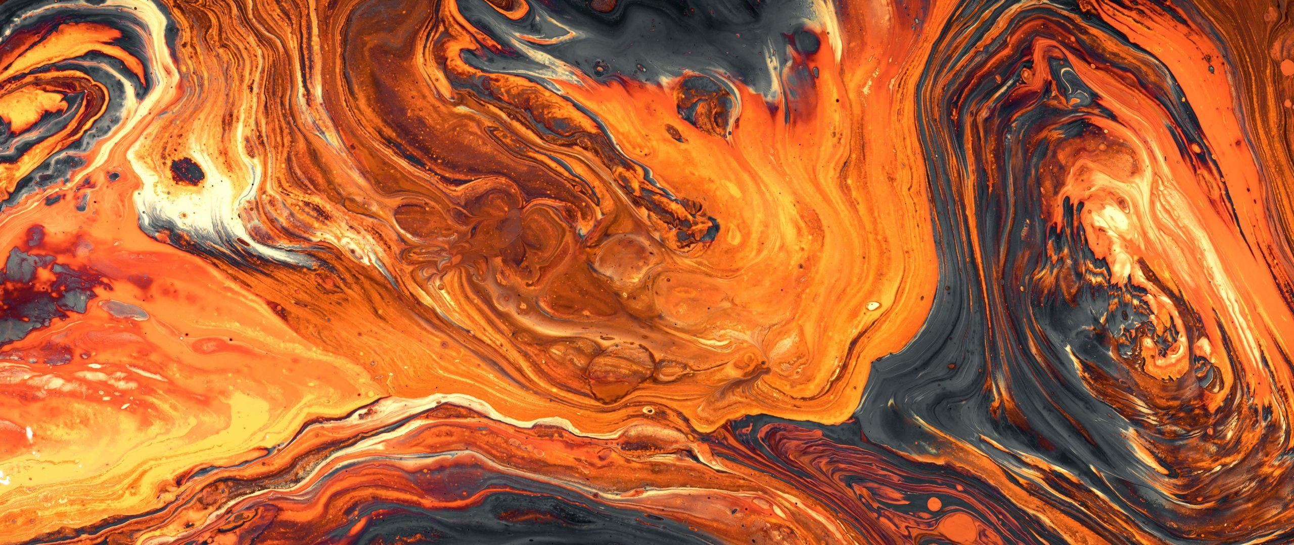2560x1080 Download Orange, acrylic paint, artwork, texture wallpaper