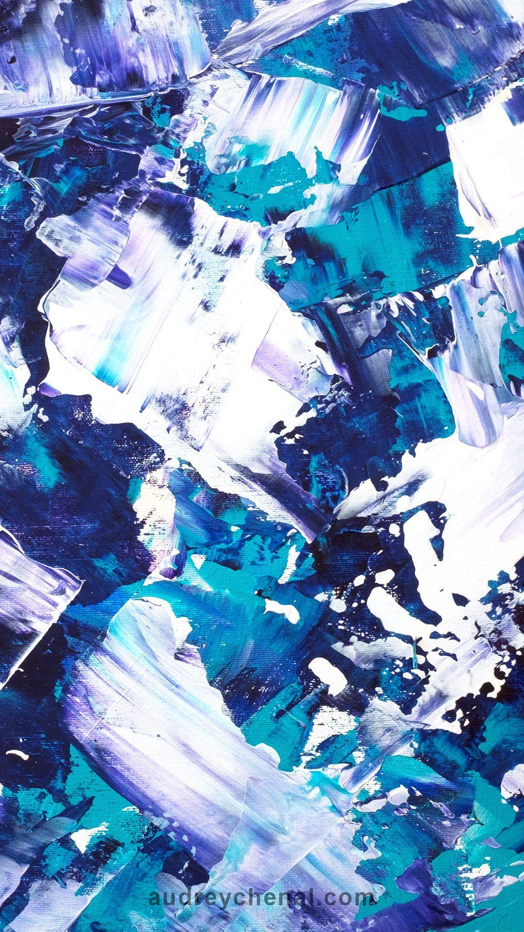 1080x1920 Purple turquoise blue abstract brushstrokes acrylic painting