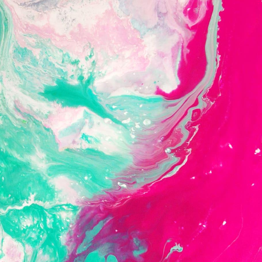 910x910 HD wallpaper: Teal, White, and Pink Paint, abstract expressionism
