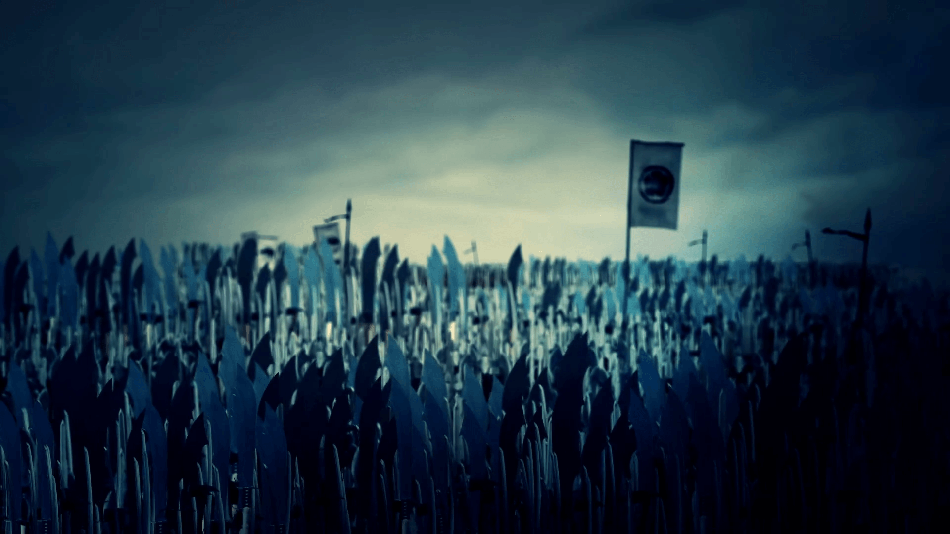 1920x1080 Japanese Army Marching to War with Mon of Takeda Clan Flags Motion