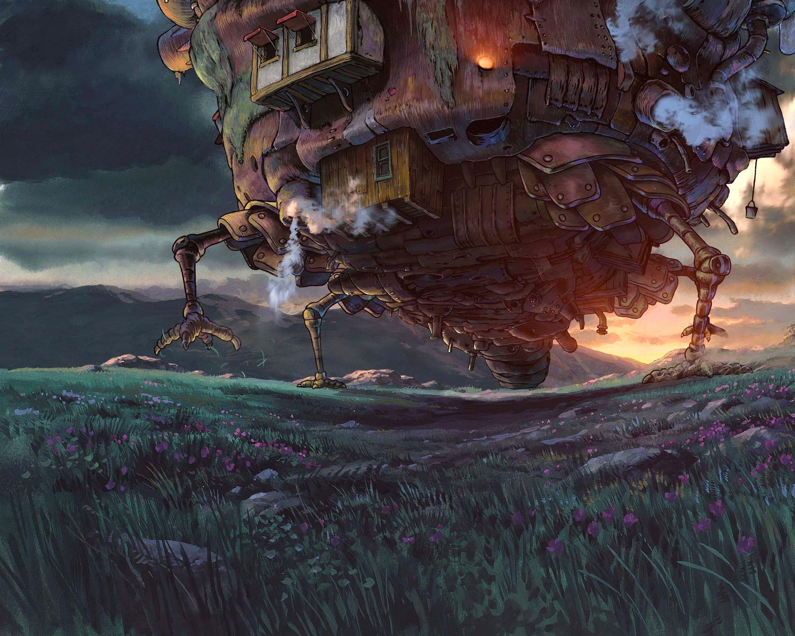 2560x2048 Brown wooden framed glass top table, Howl's Moving Castle, anime