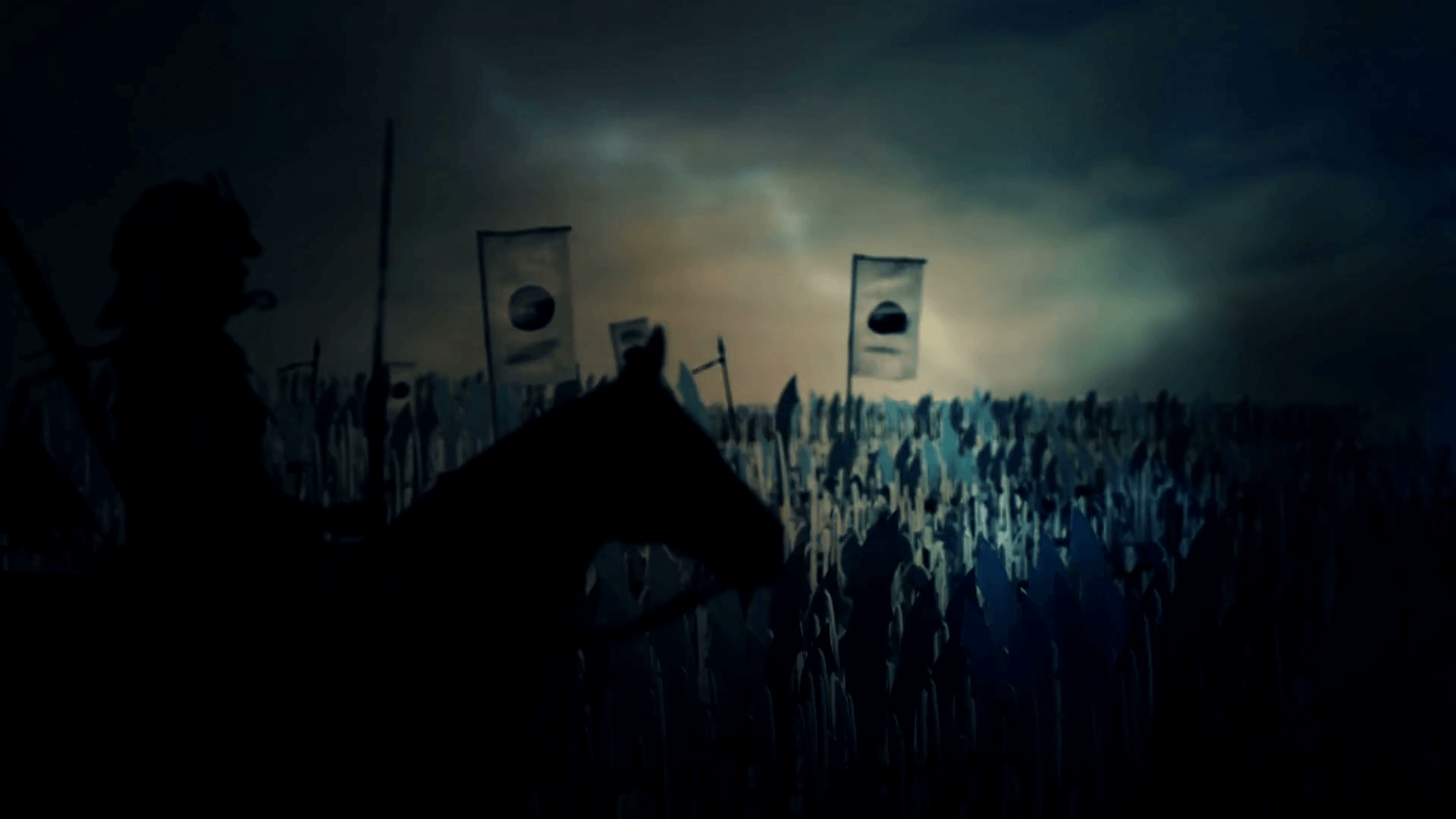1920x1080 Japanese Samurai Leading Massive Army to War Under a Storm Motion
