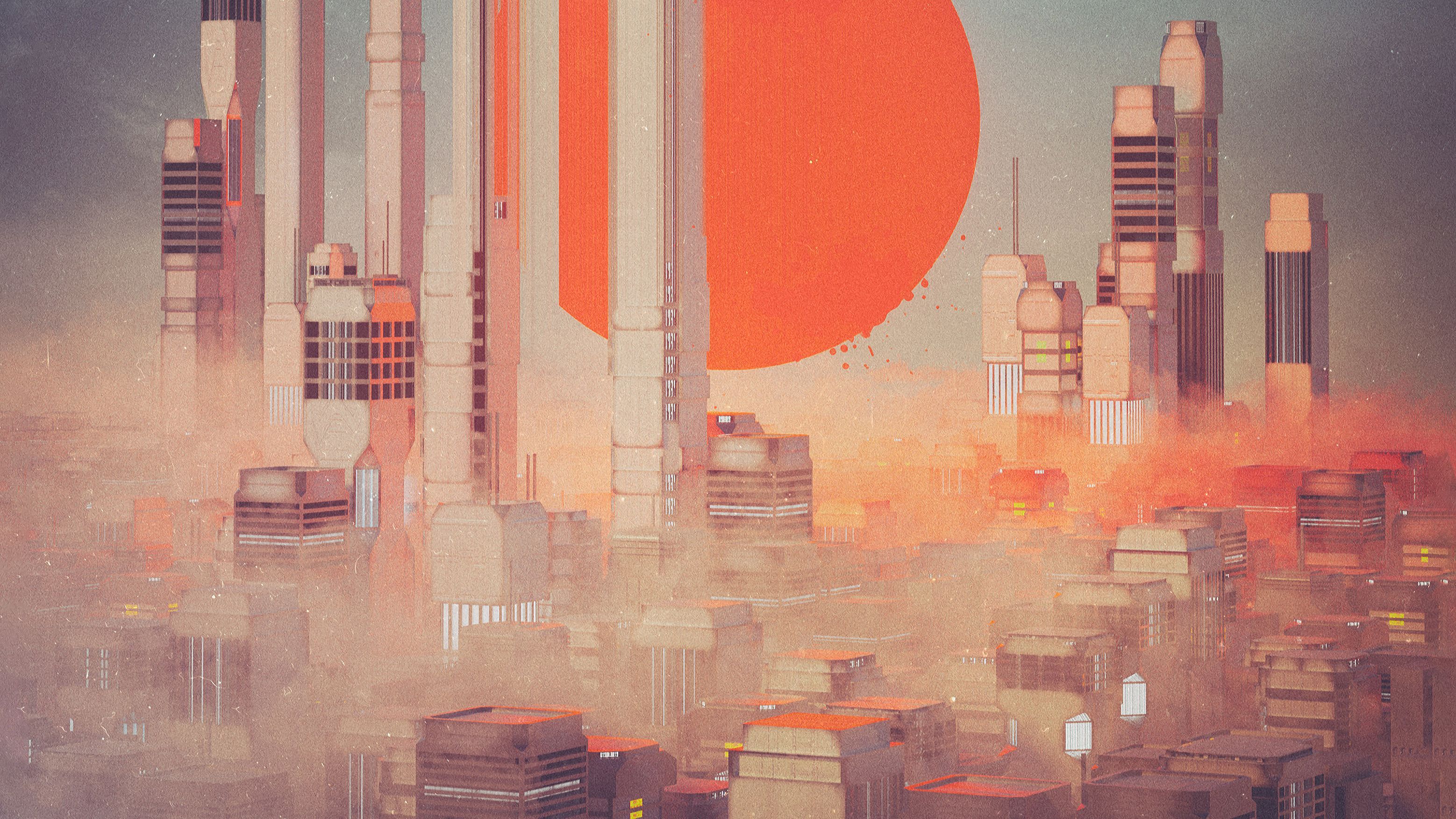 3116x1753 Sci Fi Sunrise In The Fog
