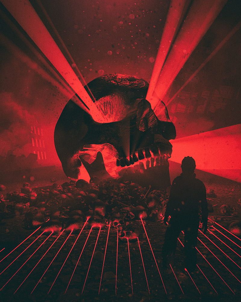 800x1000 Beeple, digital art, 3D, skull, red light, HD phone wallpaper
