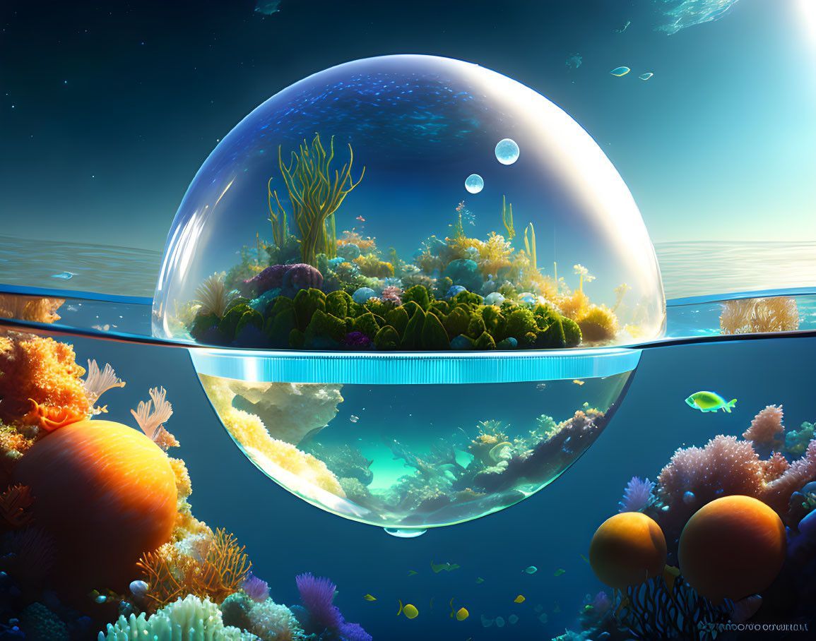 1155x908 Colorful underwater ecosystem in bubble amid serene ocean depths. Deep Dream Generator