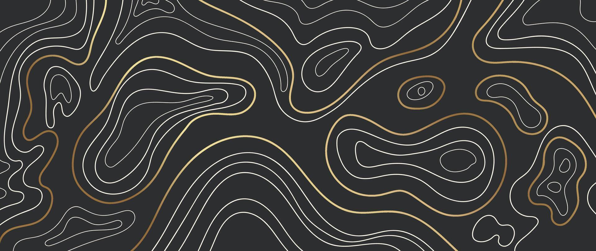 1920x810 Luxury gold abstract line art background. Mountain topographic map background with golden lines on black background. Wallpaper design for wall arts, fabric, packaging, web, banner, interior