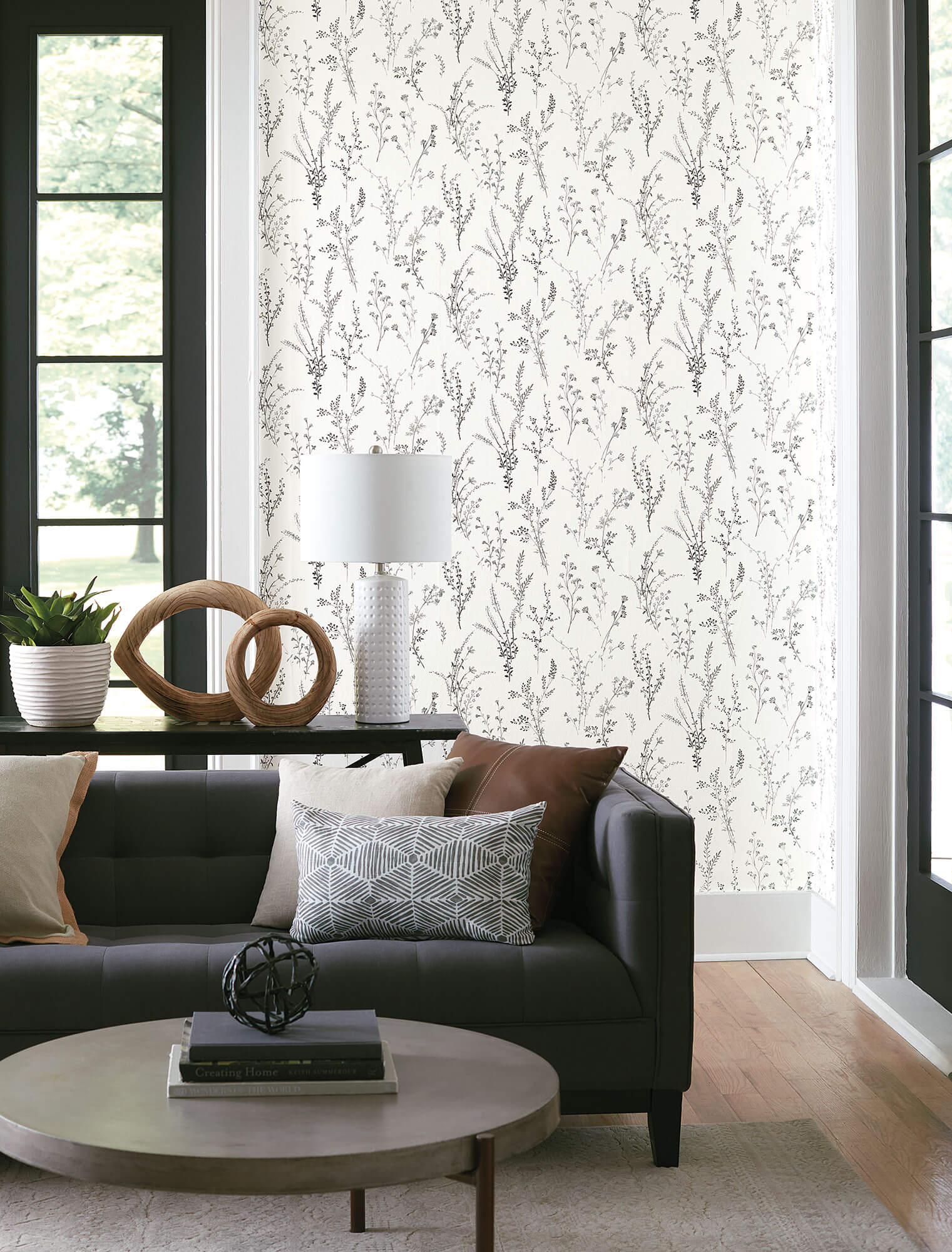 1521x2000 Wildflower Sprigs Wallpaper Black White