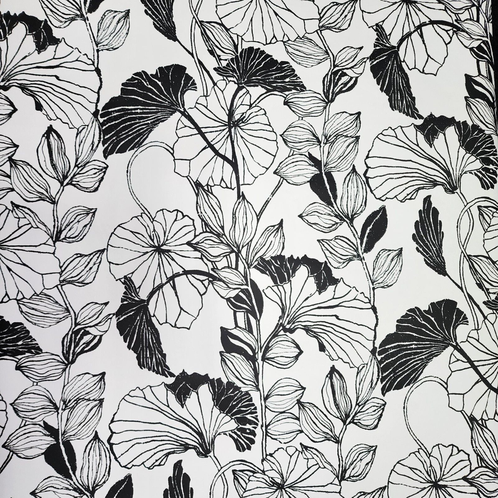 1600x1600 Modern Floral Black & White Leaf Outline plants contemporary Wallpaper FP2660