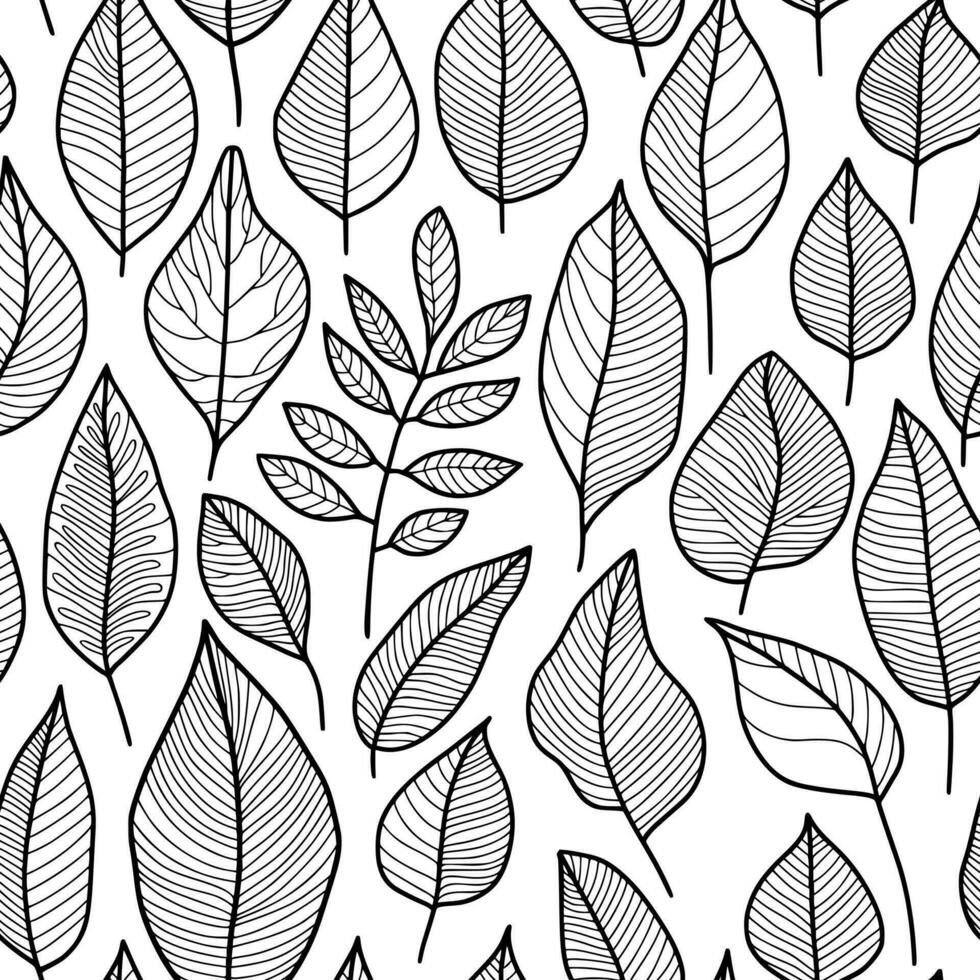980x980 Abstract Leaf Pattern, Black Outline Drawing on a White Background, Floral Repeating Intricate Line Art Wallpaper Design for Printing on Fashion Textile, Fabric, Wrapping Paper, Packaging