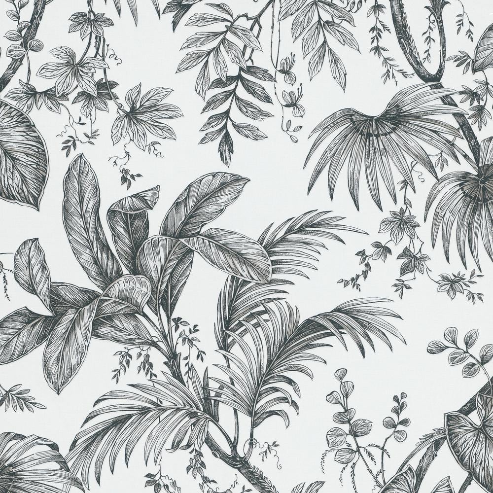 1000x1000 Large Palm Leaves And Stems Matte White Black Vinyl On Non Woven Non Pasted Wallpaper Roll OL82337 Home Depot