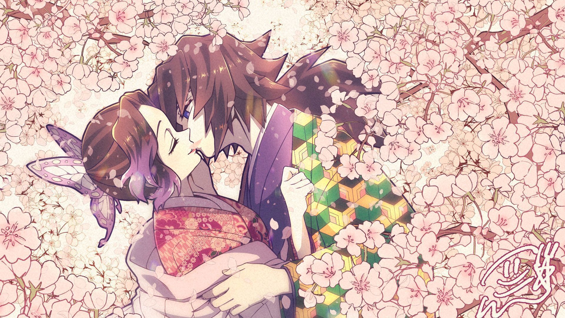 1920x1080 GiyuShino Giyuu Tomioka Shinobu Kochou HD Demon Slayer Kimetsu no Yaiba Wallpaper