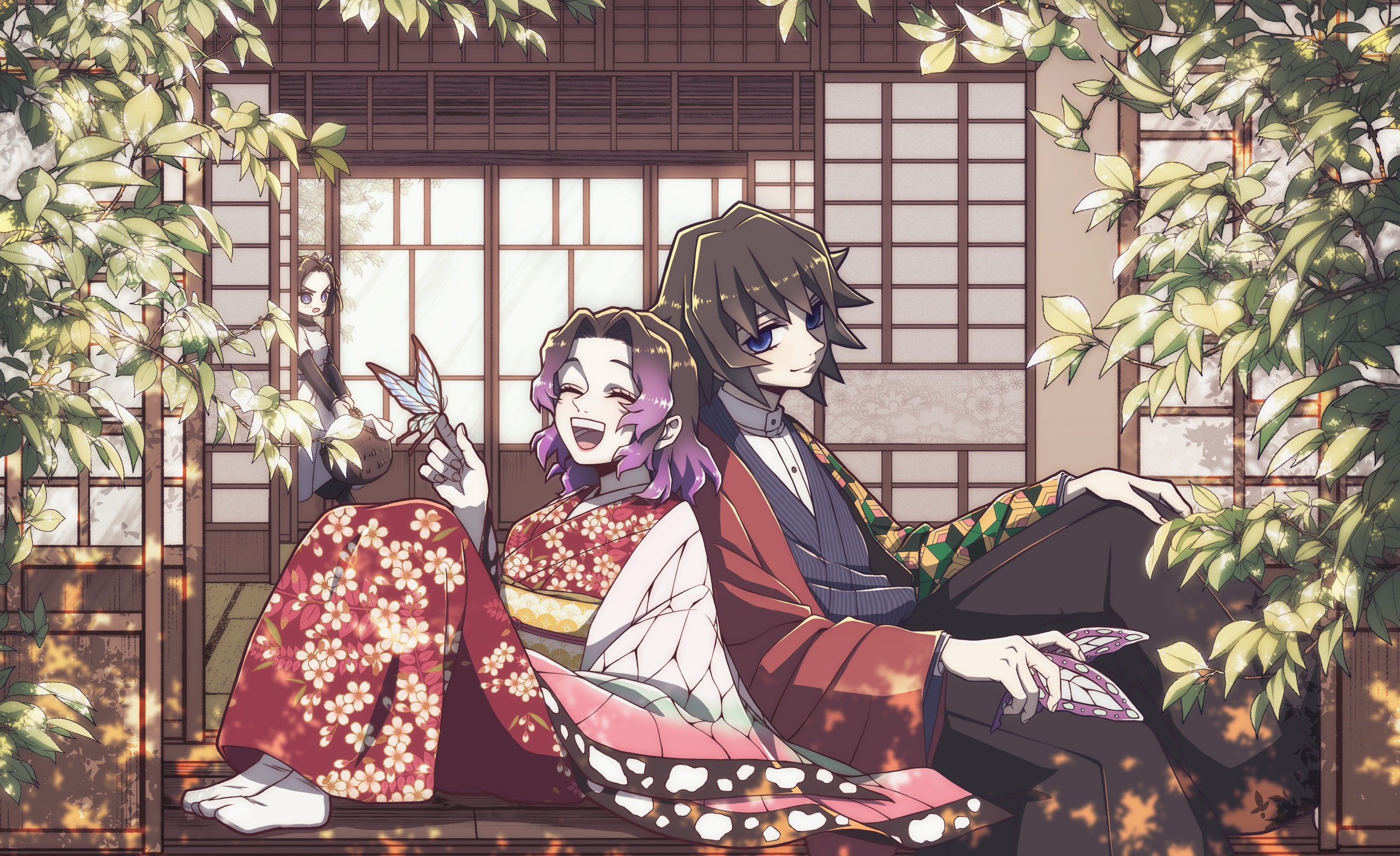 2894x1769 Download Shinobu Kochou Giyuu Tomioka GiyuShino (Demon Slayer) Anime Demon Slayer: Kimetsu No Yaiba HD Wallpaper by こんぺい糖
