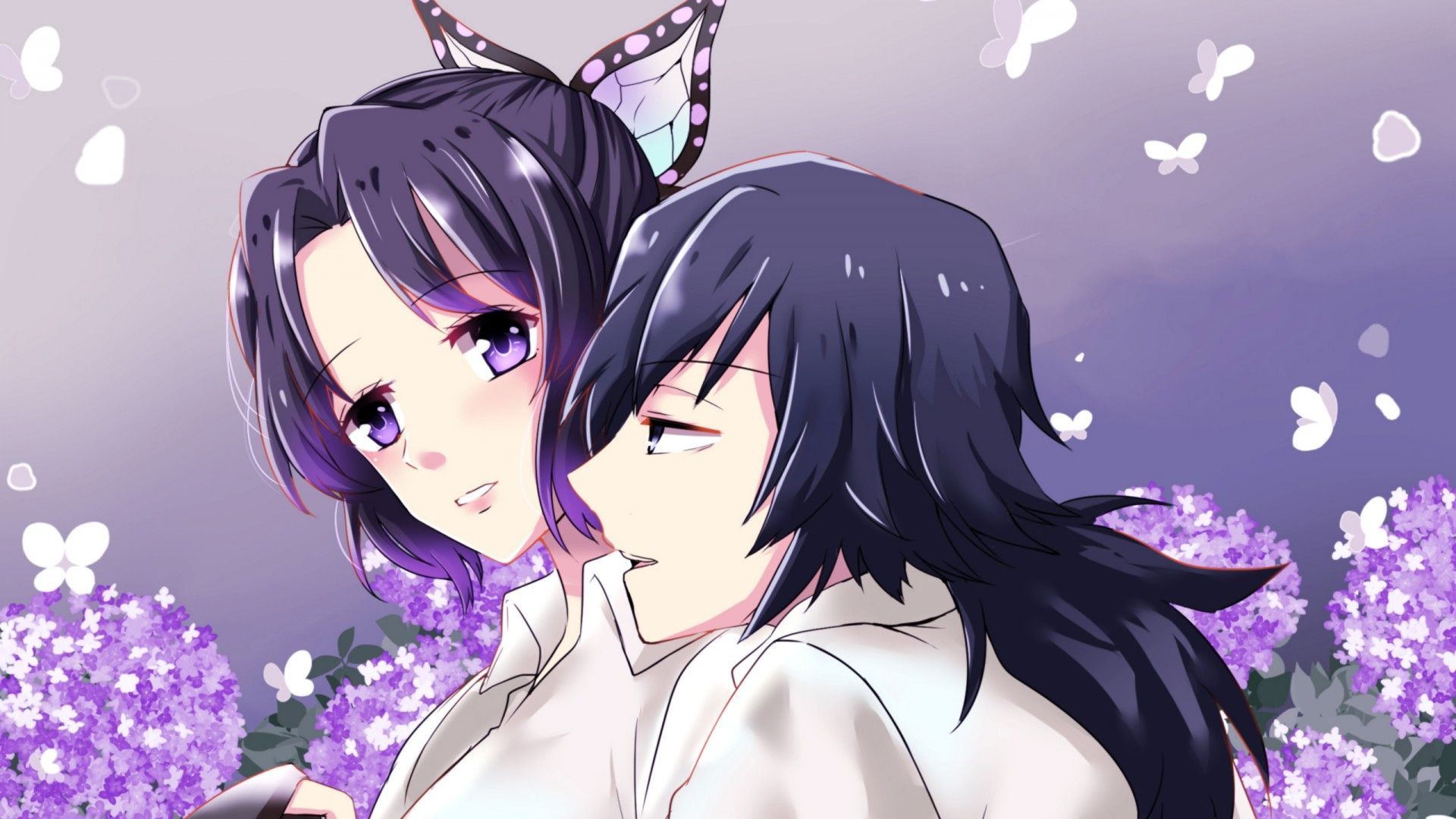 1920x1080 GiyuShino Giyuu Tomioka Shinobu Kochou HD Demon Slayer Kimetsu no Yaiba Wallpaper