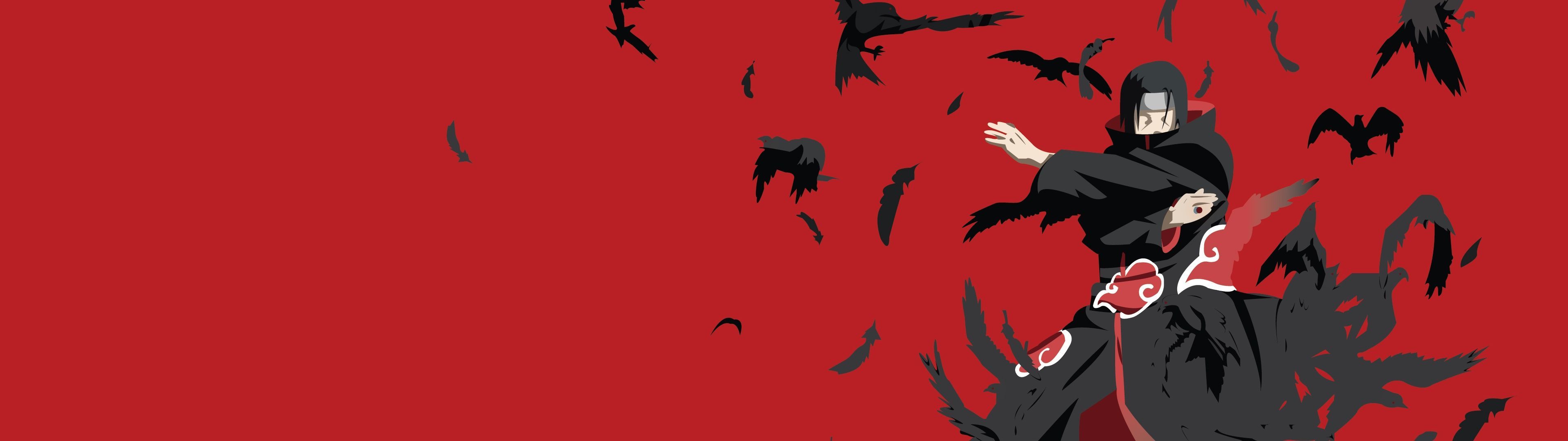 3840x1080 Itachi Uchiha Wallpaper 4K, Naruto, Red background