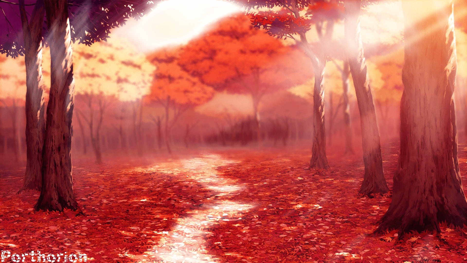 Original art girl landscapes anime trees park autumn fall wallpaper |  1920x1058 | 31799 | WallpaperUP