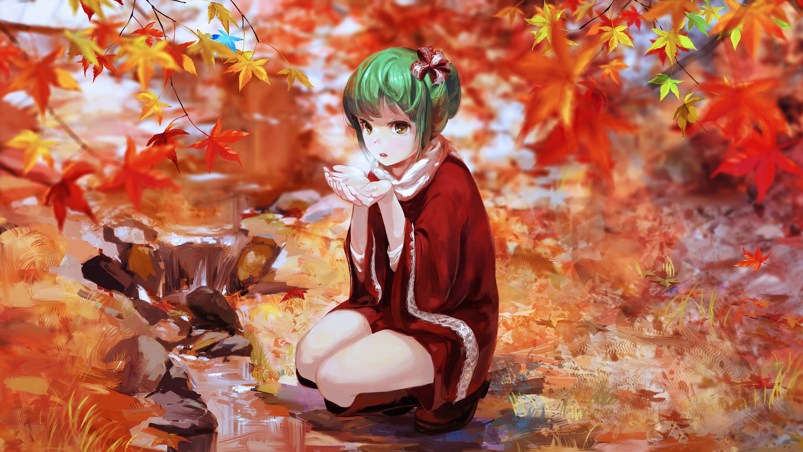 HD desktop wallpaper: Anime, Fall, Blue Eyes, Original download free  picture #963979