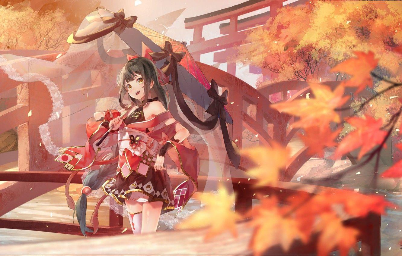 1332x850 Wallpaper Girl, Autumn, Umbrella, Bows image for desktop, section