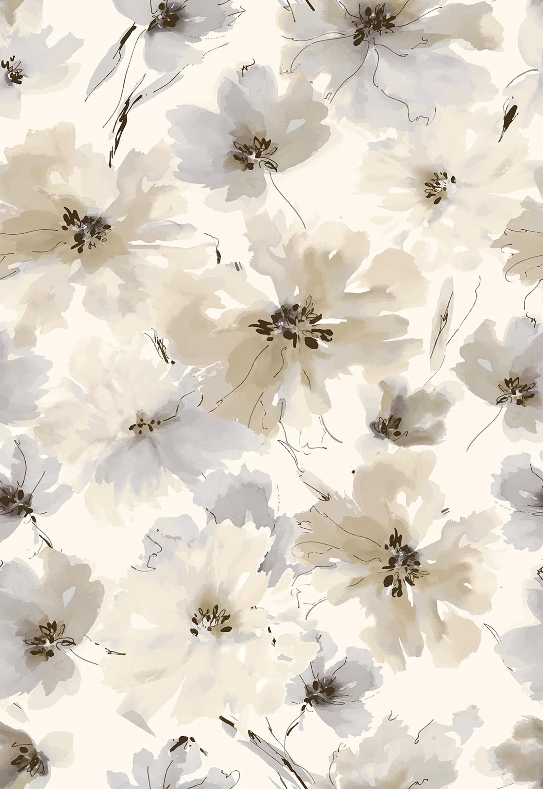 1101x1600 Floral Peel and Stick Wallpaper, Beige Yellow Watercolor Flower Contact Paper Peel and Stick for Bedroom Bathroom, Vintage Removable Waterproof Self Adhesive Wall Paper 118 x 17.3in, 14.4 sq.ft