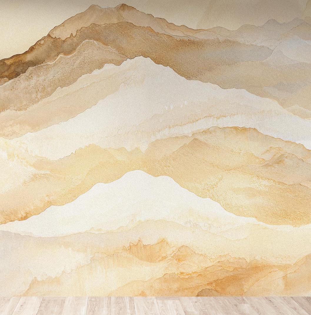 1057x1072 Beige Watercolor Mountain Wallpaper Peel and Stick Wall Mural Earthy Tones BV317