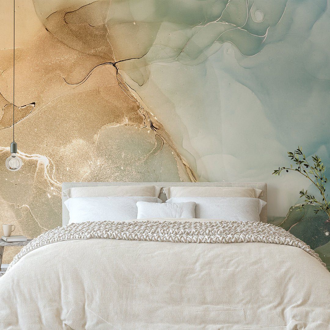 1080x1080 Beige Green Watercolor Ink Wall Mural CCM117