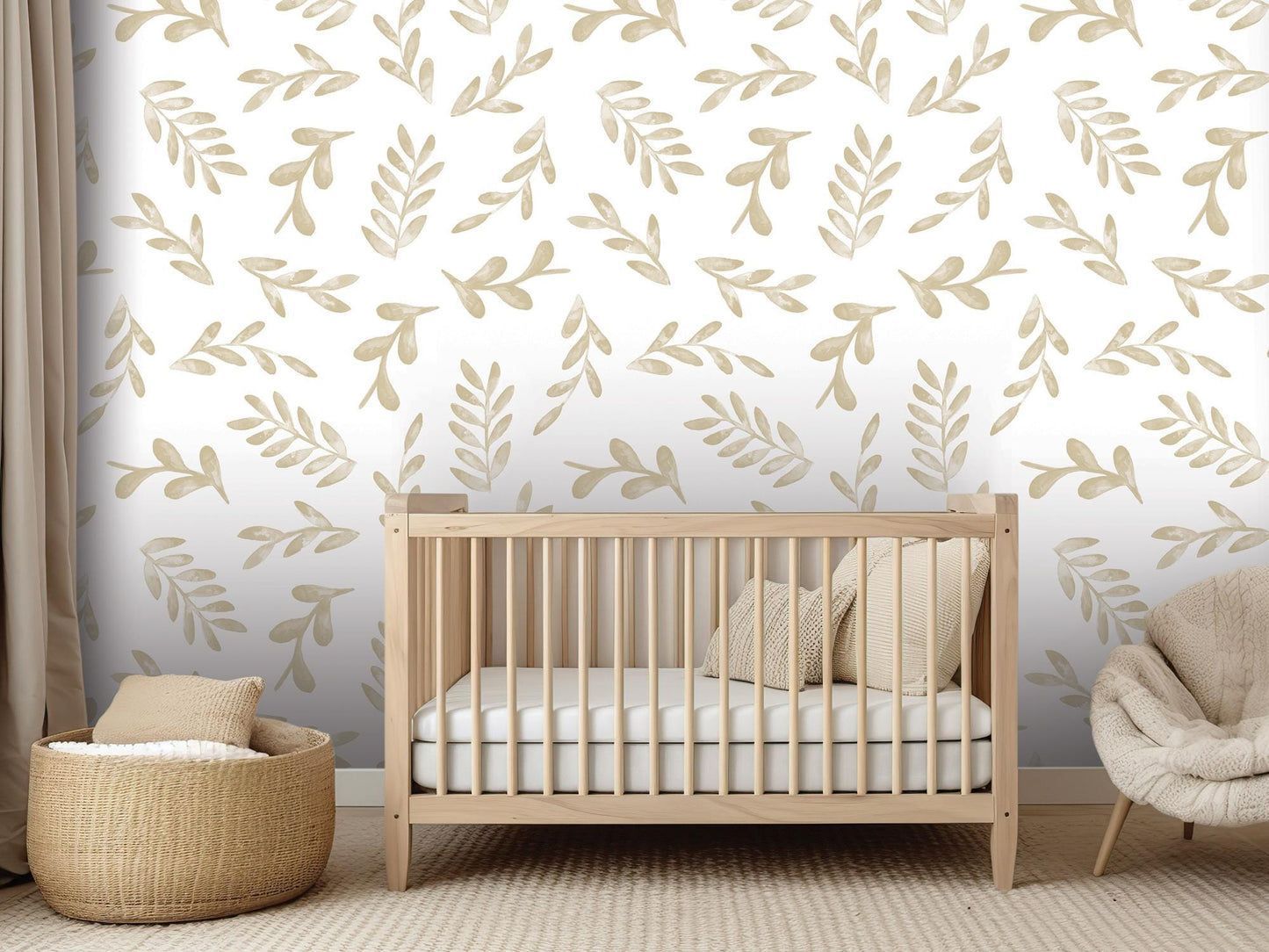 1445x1084 Beige Watercolor Leaves Wallpaper, Peel and Stick Wallpaper (MW2021)