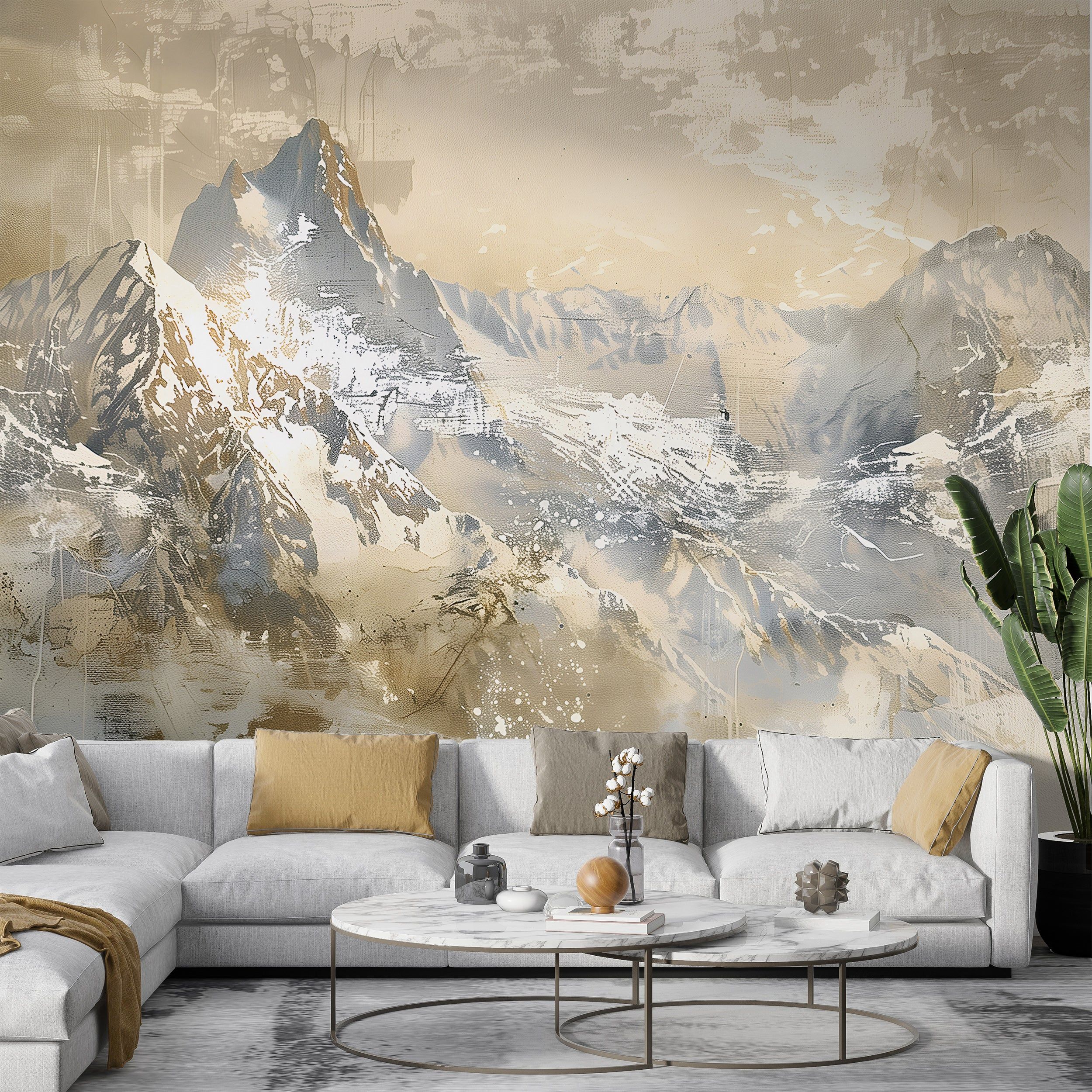 2500x2500 Abstract Beige Mountains Mural and Stick Watercolor Landscape