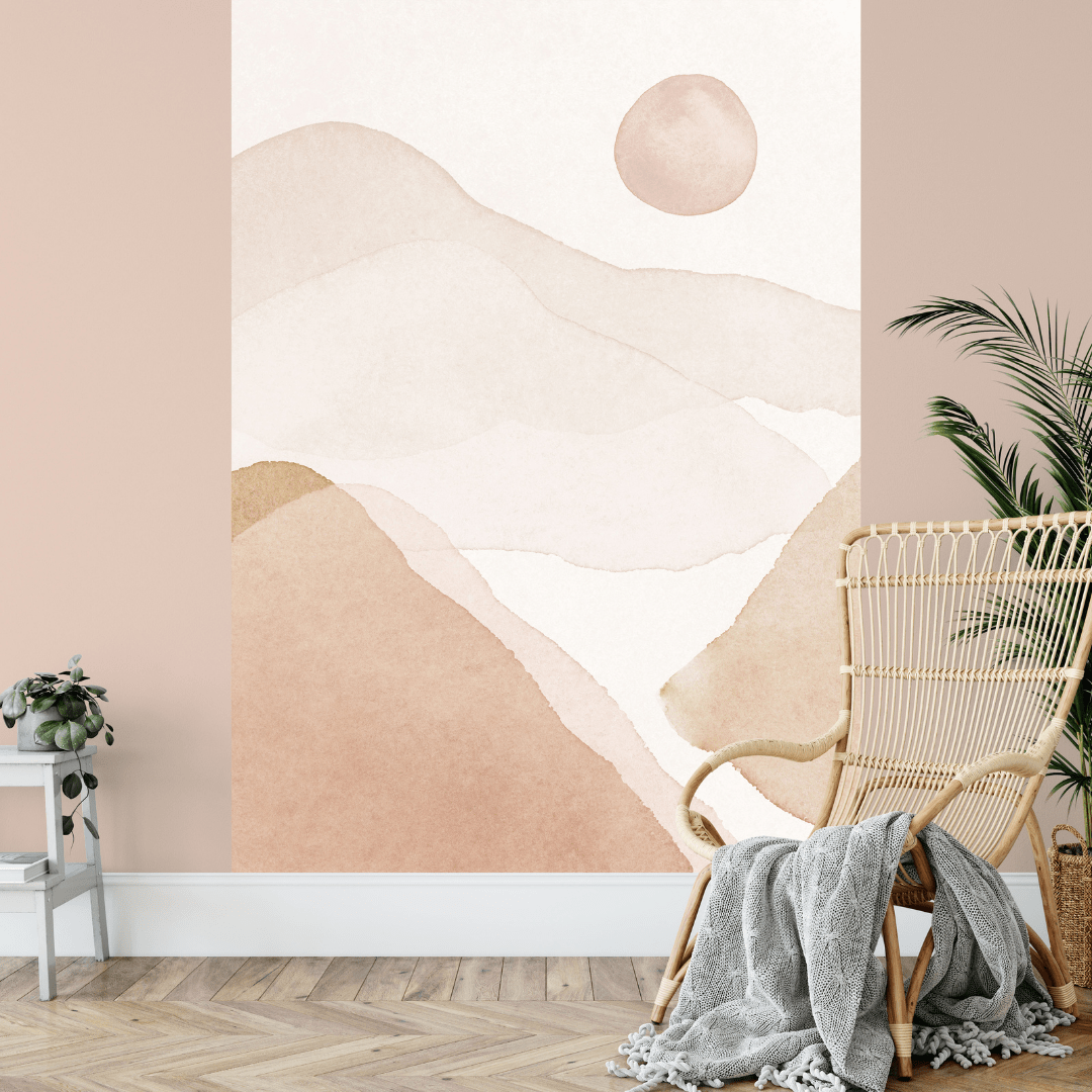 1080x1080 Watercolor Landscape in Soft Pink and Beige Mural Wallpaper