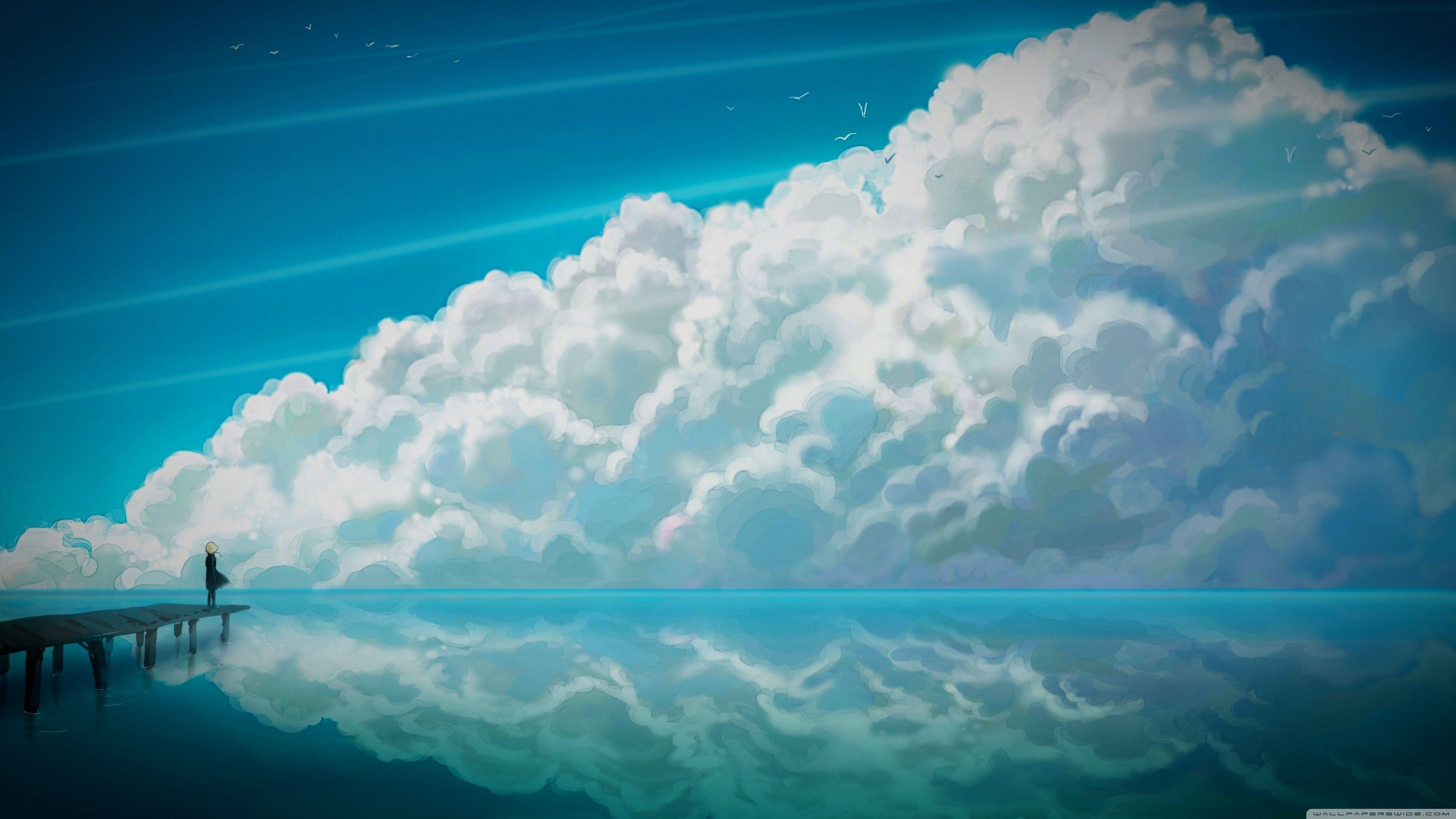 HD wallpaper anime sky anime landscape clouds cloud  sky blue built  structure  Wallpaper Flare
